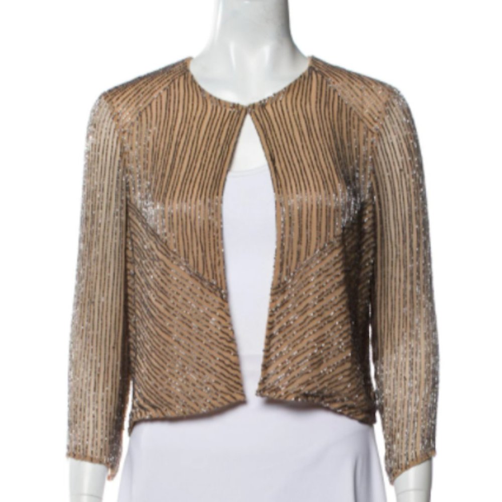 Parker Silk Beaded Open Front Jacket, Size XS